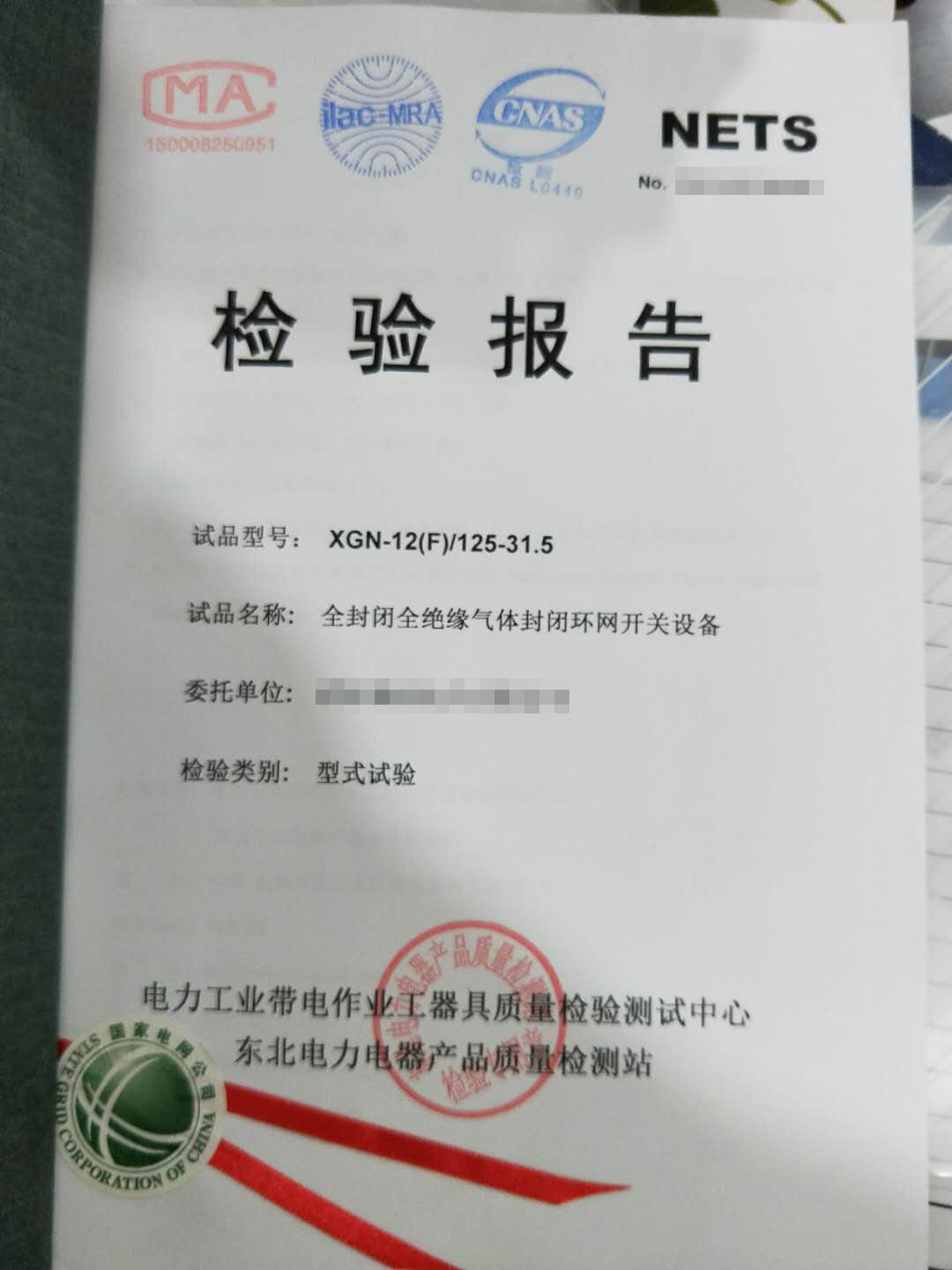 全封闭全绝缘气体封闭环网开关设备检验报告1